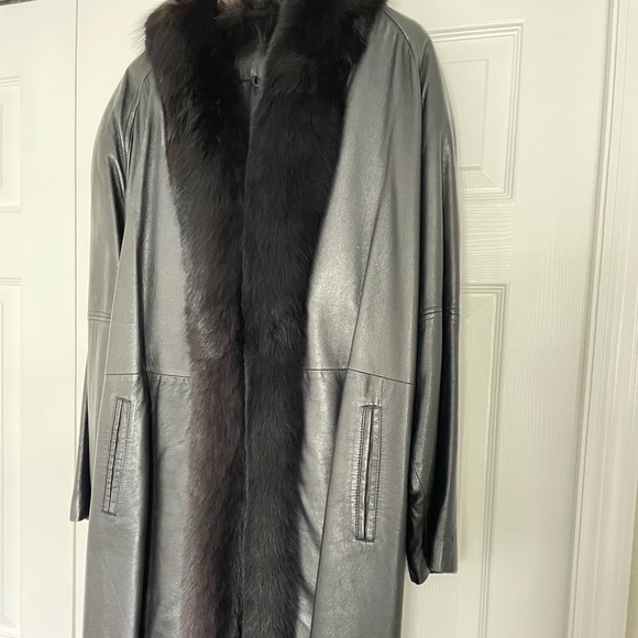 Vintage Black Leather and Fur Coat - Picture 2 of 10